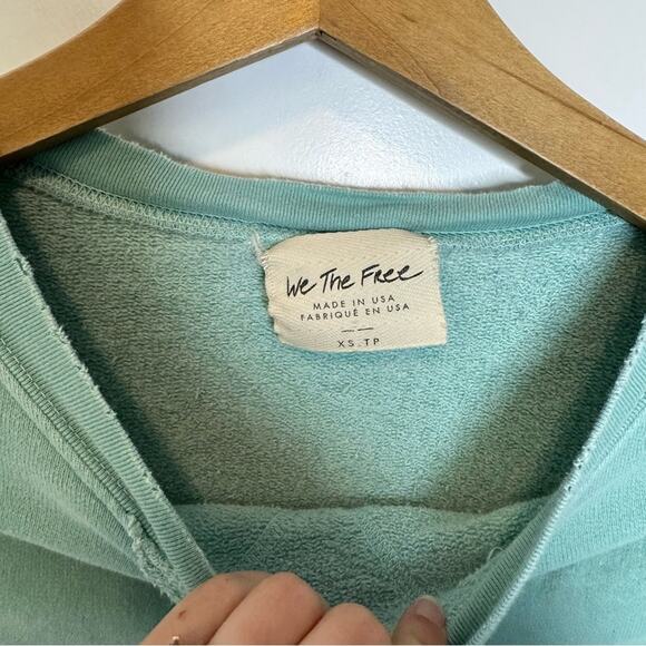 Free People Teal 100% Cotton Oversized Relaxed Pullover Sweatshirt Size XS - Picture 2 of 5
